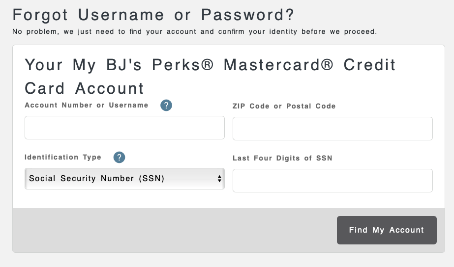 BJ's Wholesale Credit Card account login details recovery