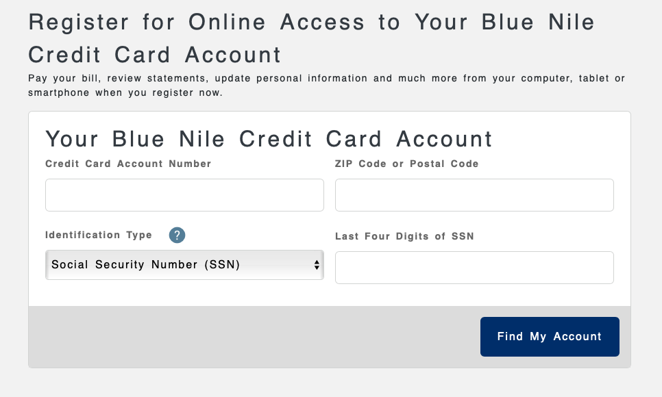 Blue Nile Credit Card accout registration