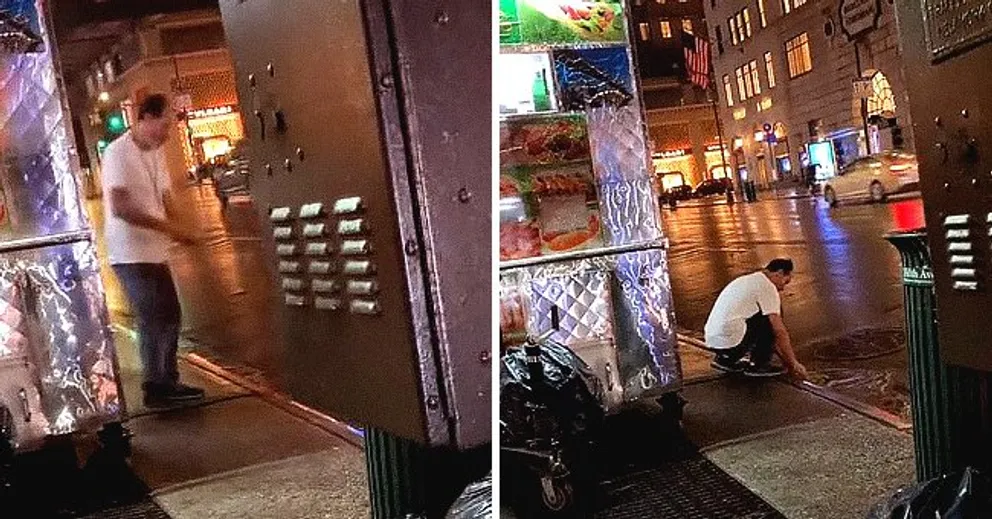 Street Food Cart Worker Filmed Washing His Cloth in a Puddle Of Rainwater