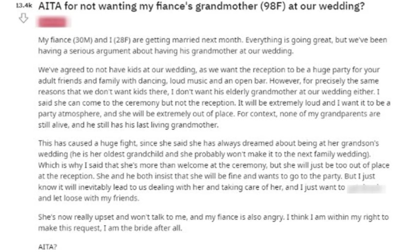 98-Year-Old Woman Gets Banned From Grandson's Wedding By His Fiance