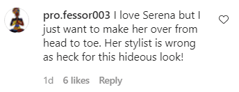 A fan's comment on Serena Williams's look at the Met Gala. | Photo: Instagram/essence