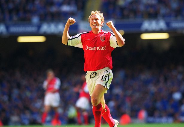 Ray Parlour celebrates scoring Arsenal's 2nd goal during the FA Cup Final match between Arsenal and Chelsea on May 4, 2002 in Cardiff, Wales.