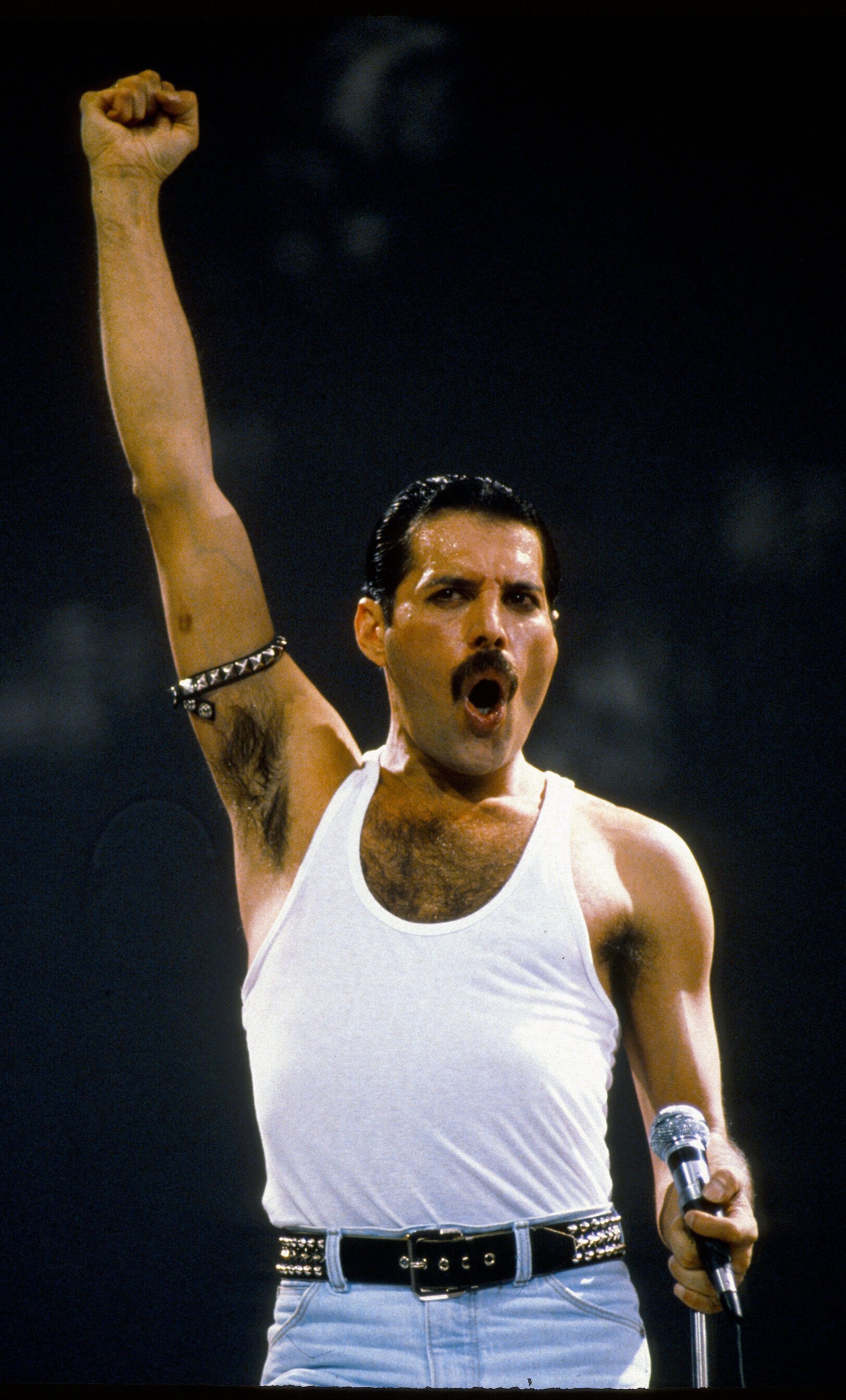 Freddie Mercury at the Live Aid concert on July 13, 1985 in London, England | Photo: Getty Images