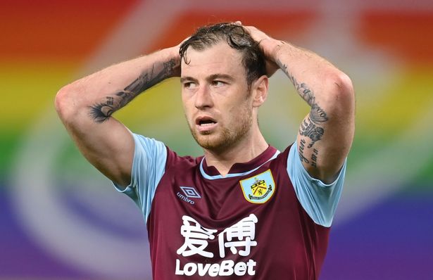 Ashley Barnes of Burnley looks dejected after a missed chance during the Premier League match between Burnley and Tottenham Hotspur at Turf Moor on October 26, 2020 in Burnley, England.