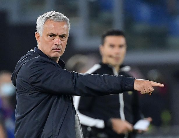 AS Roma's head coach Jose' Mourinho reacts during the Italian Serie A soccer match between AS Roma and Udinese Calcio at the Olimpico stadium in Rome, Italy, 23 September 2021