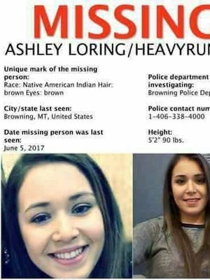A missing poster for Ashley HeavyRunner Loring.