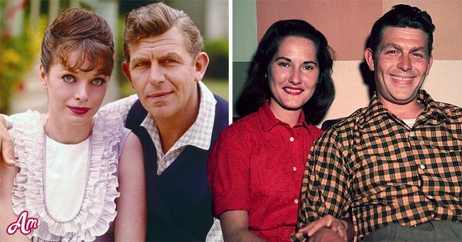 Pictures of actor Andy Griffith with actress, Aneta Corsaut and him with his first wife, Barbara Edwards | Photo: Getty Images