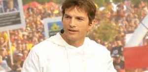 Ashton Kutcher Sank Out By "Take A Shower" Carols On Live TV Broadcast Of College Football Game