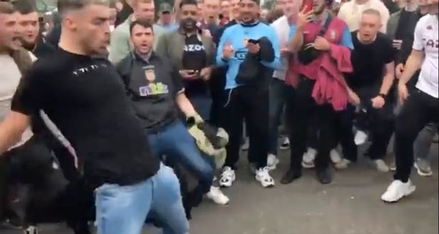 Aston Villa fans doing the 'Siu' celebration