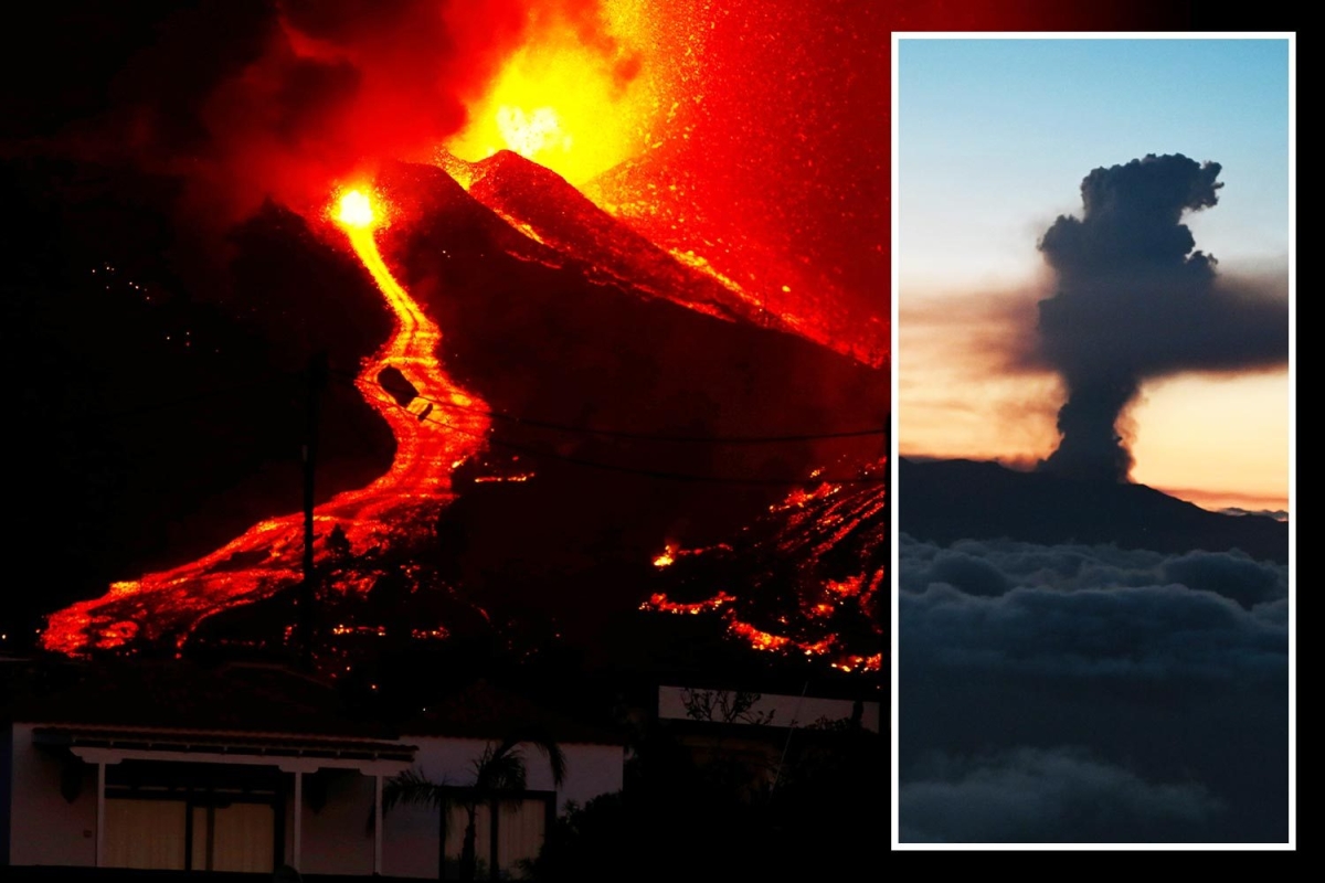 Apocalyptic scenes as La Palma volcano eruption sends 1,000C lava towards town forcing 500 tourists fleeing