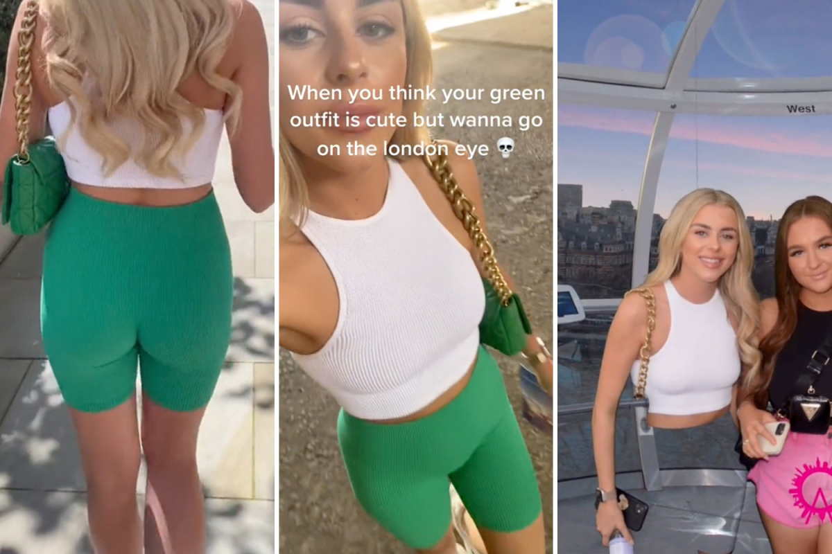 TikTok Star strange wardrobe malfunction while wearing green shorts in London Eye!