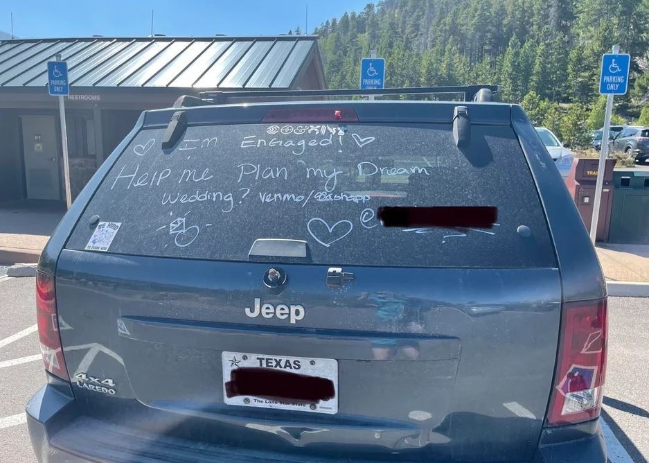 Cheeky bride slammed for asking strangers to pay for her wedding by putting her details on her car