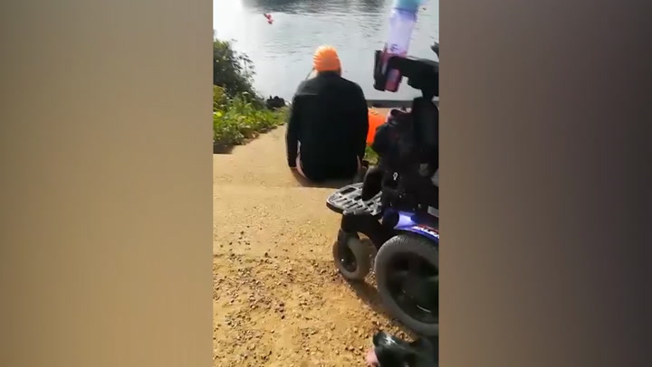 Disabled Woman Drags Herself To The Lake For A Swim