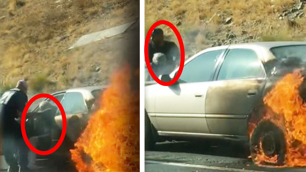 Good Samaritans Seen Pulling Elderly Couple From Burning Car on California Highway in Dramatic Video