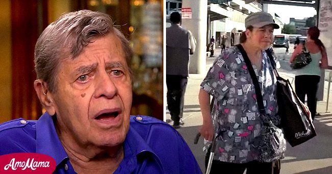 Jerry Lewis in an interview and Suzan Lewis on the streets of Philadelphia | Photo: YouTube.com/c/InsideEdition - YouTube.com/CBSSundayMorning