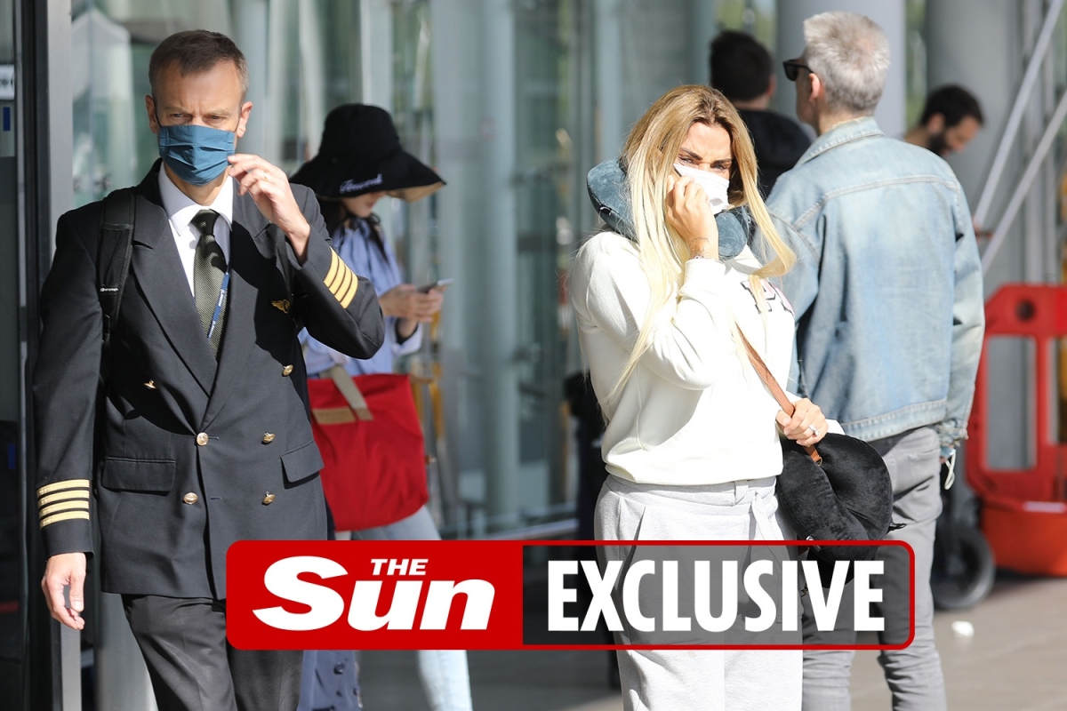 Katie Price and Carl Woods leave airport separately as she shows off new hair and he flashes 3rd tattoo of her face