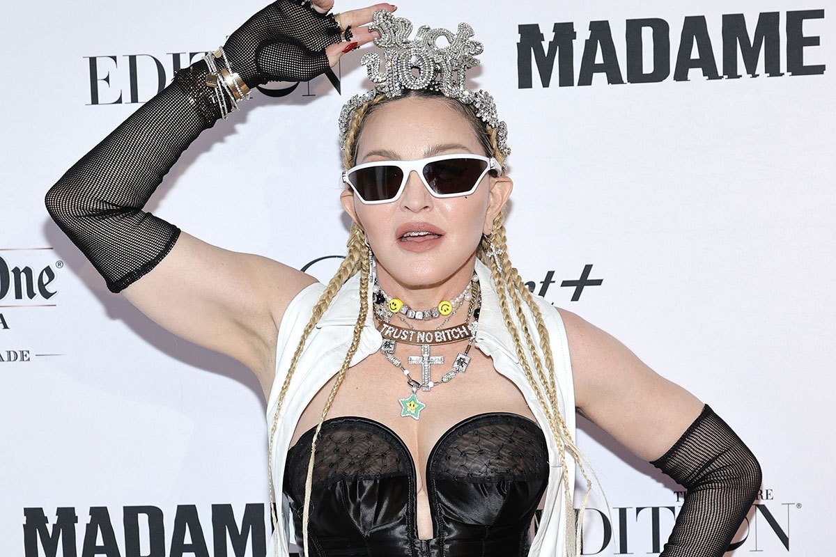 Madonna, 63, strikes a pose in fishnets at her Madame X film premiere
