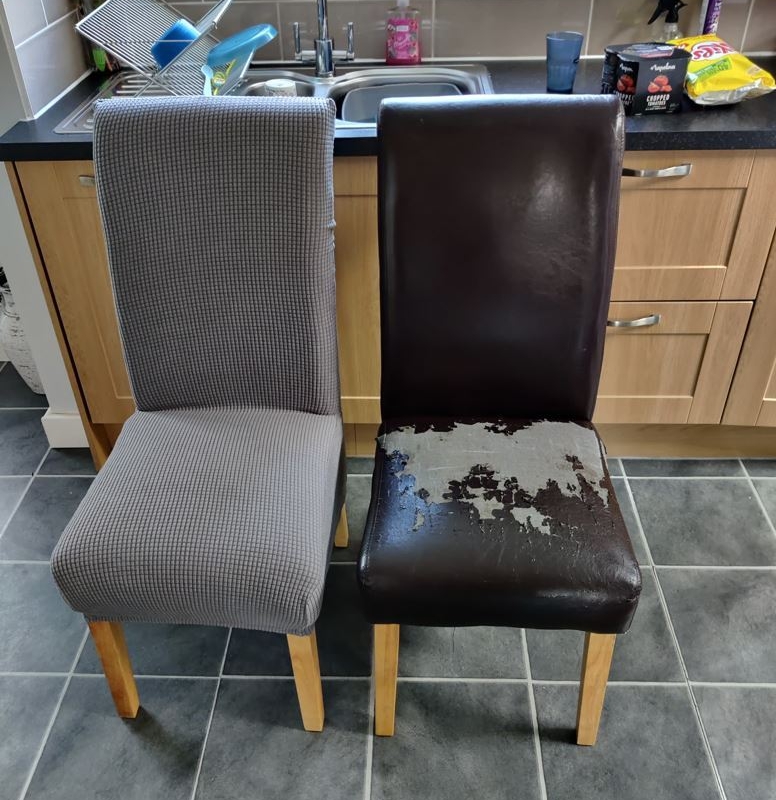 Mum transformers her dog-chewed dining chairs using £22 eBay bargains after being quoted £600 to have them reupholstered