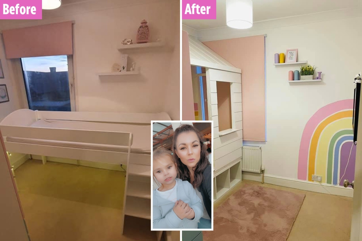 Mum transforms her daughter’s tiny box room into a rainbow wonderland with a TREEHOUSE and she only spent £40