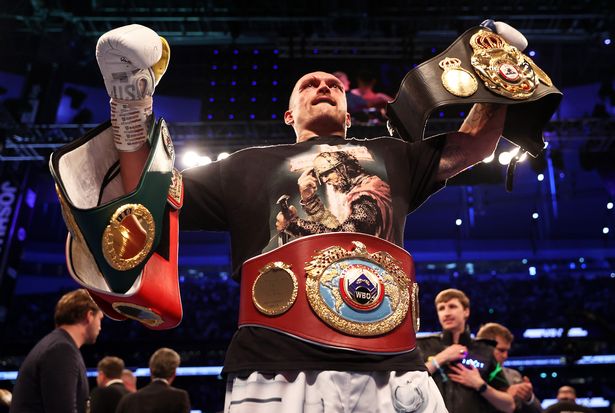 Oleksandr Usyk celebrates after being crowned the new World Champion following the Heavyweight Title Fight between Anthony Joshua and Oleksandr Usyk at Tottenham Hotspur Stadium on September 25, 2021 in London, England.