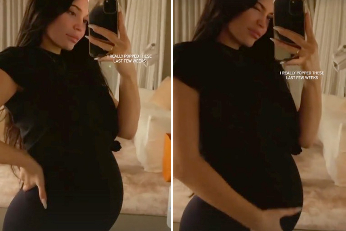 Pregnant Kylie Jenner shows off huge baby bump in tight dress and says she ‘really popped’ in last few weeks