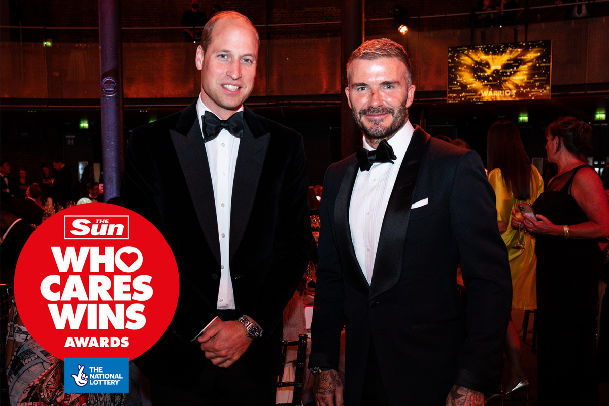 Prince William and Becks reunite at Sun’s glittering awards to honour heroic Brits
