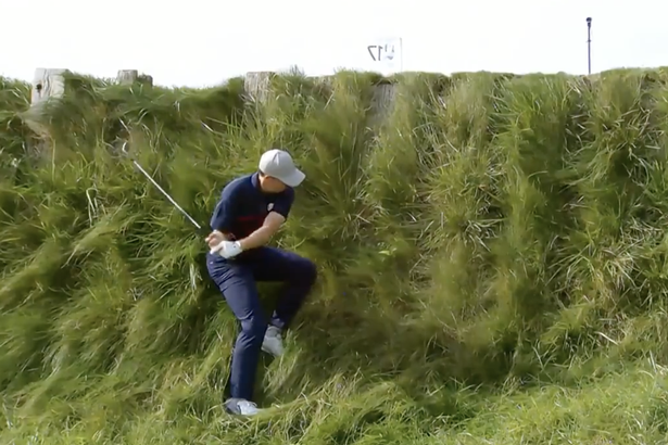 Jordan Spieth faced a tough lie approaching the green at the 17th