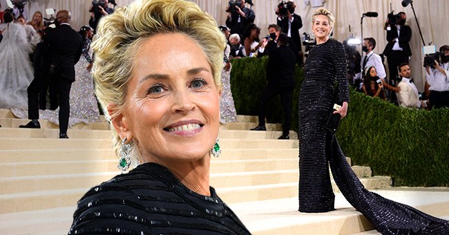 Sharon Stone Stuns at 2021 Met Gala Posing in a Shiny Thom Browne Outfit Featuring Glittering Cape