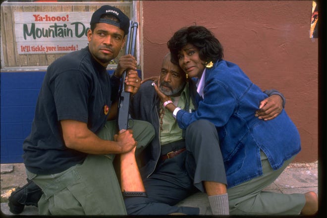 Mario Van Peebles, left, Melvin Van Peebles and Cicely Tyson in the 1997 Showtime film "Riot."