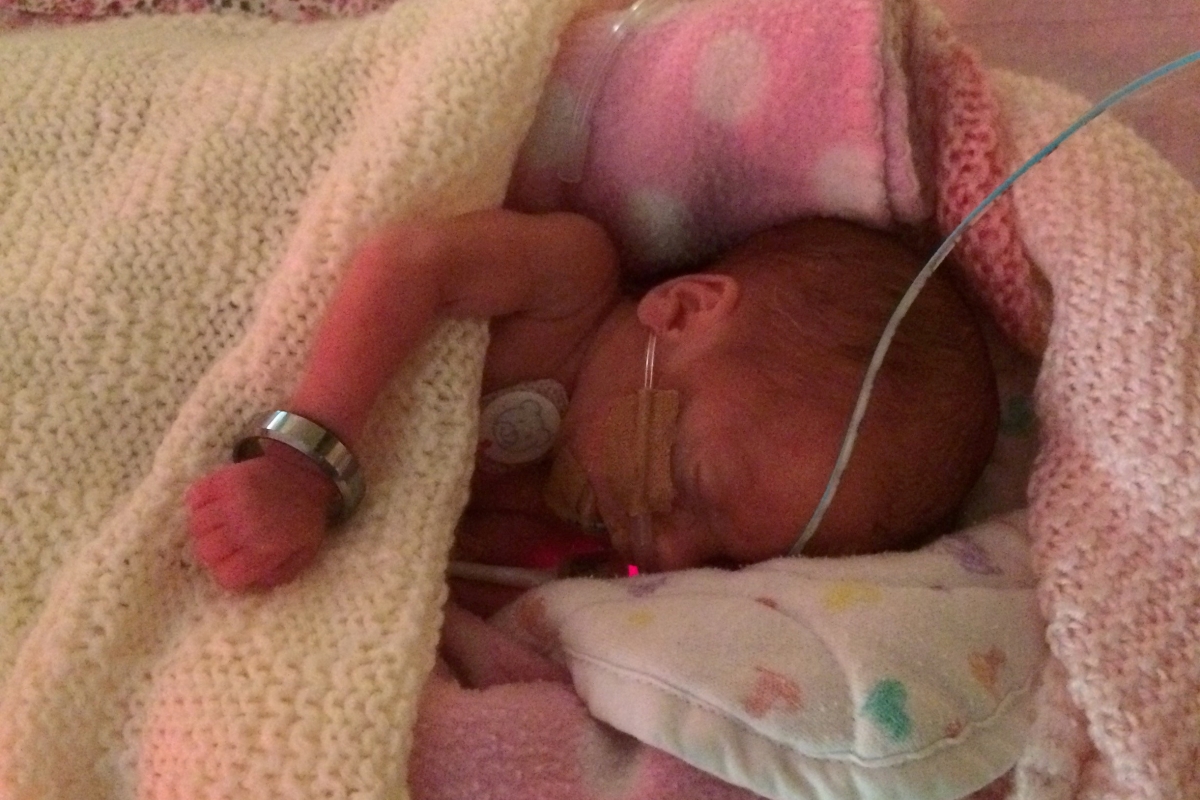 Tiny baby born weighing just over 1lb was so small that she wore her dad’s wedding ring as a bracelet
