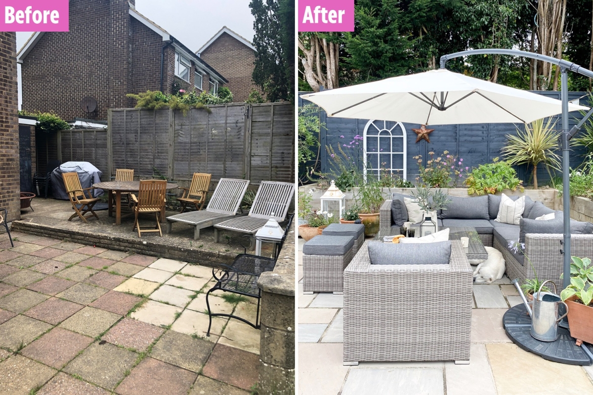 Woman reveals how she saved £5,000 transforming her crumbling garden herself with second hand finds