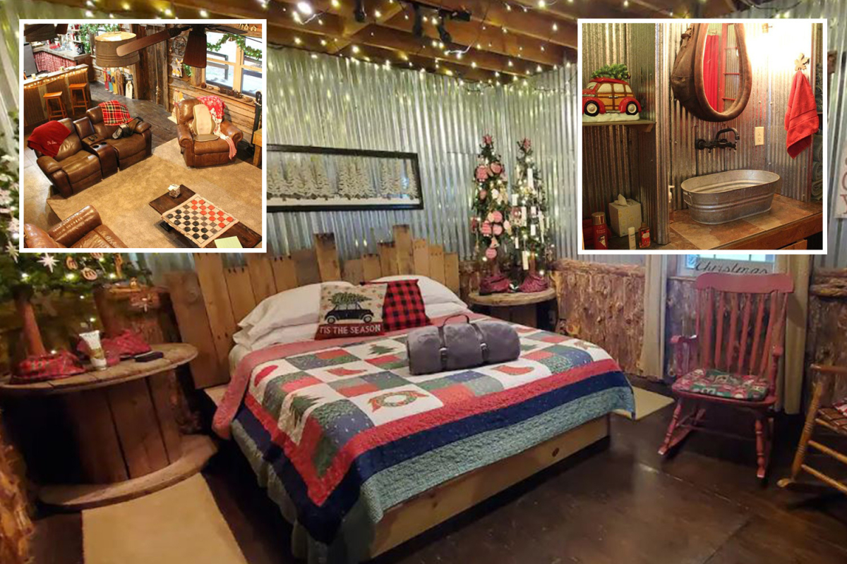 You can stay at a festive cabin which is decorated for Xmas all year long