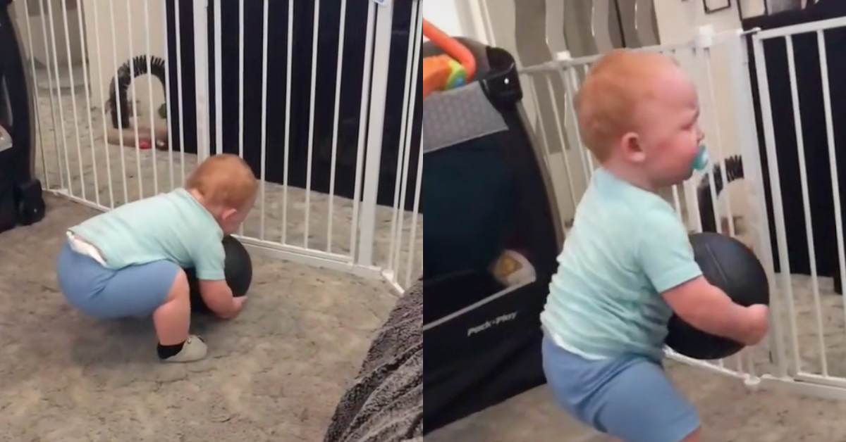 1-Year-Old Boy Shocks Everyone Lifting 15 Pounds Medicine Ball!!