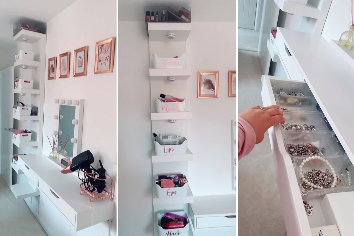 Ikea bargains help mum who has no money or space to create a beautiful dressing table in her bedroom.