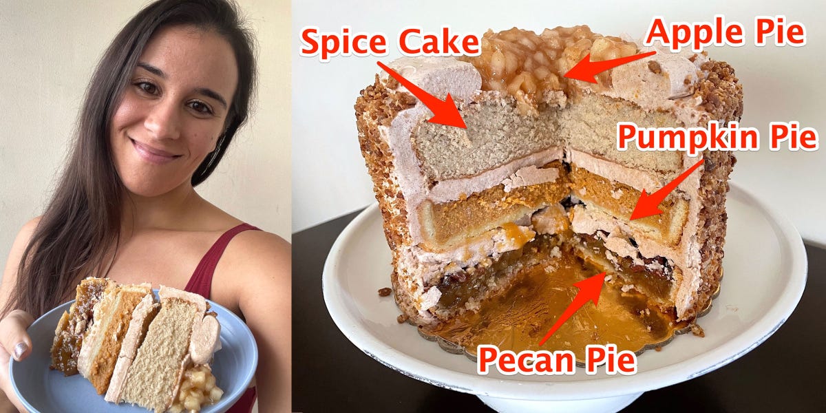 I tried the PieCaken, a Thanksgiving cake made with 3 Pies