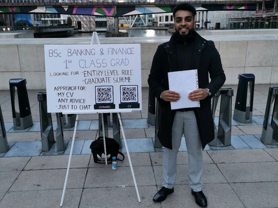 Man’s sign in Canary Wharf bags him a job within a week