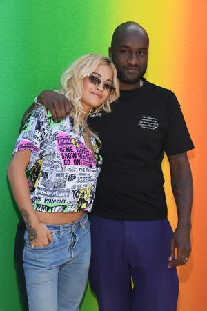 Rita Ora and Virgil Abloh after the Louis Vuitton Menswear Spring/Summer 2019 show as part of Paris Fashion Week on June 21, 2018 in Paris, France.