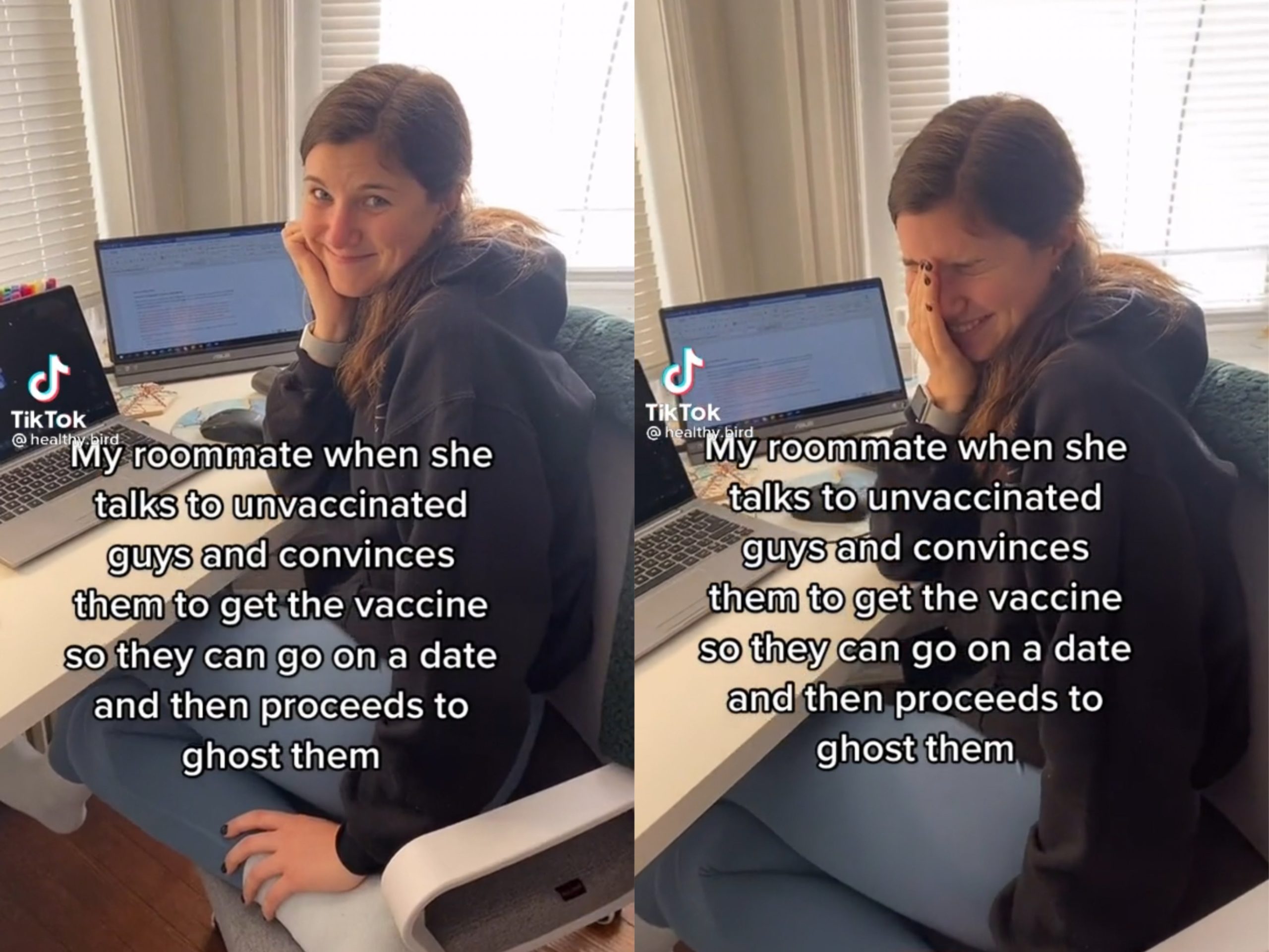Female convinces men to get vaccinated in exchange for a date. Then they are gone.
