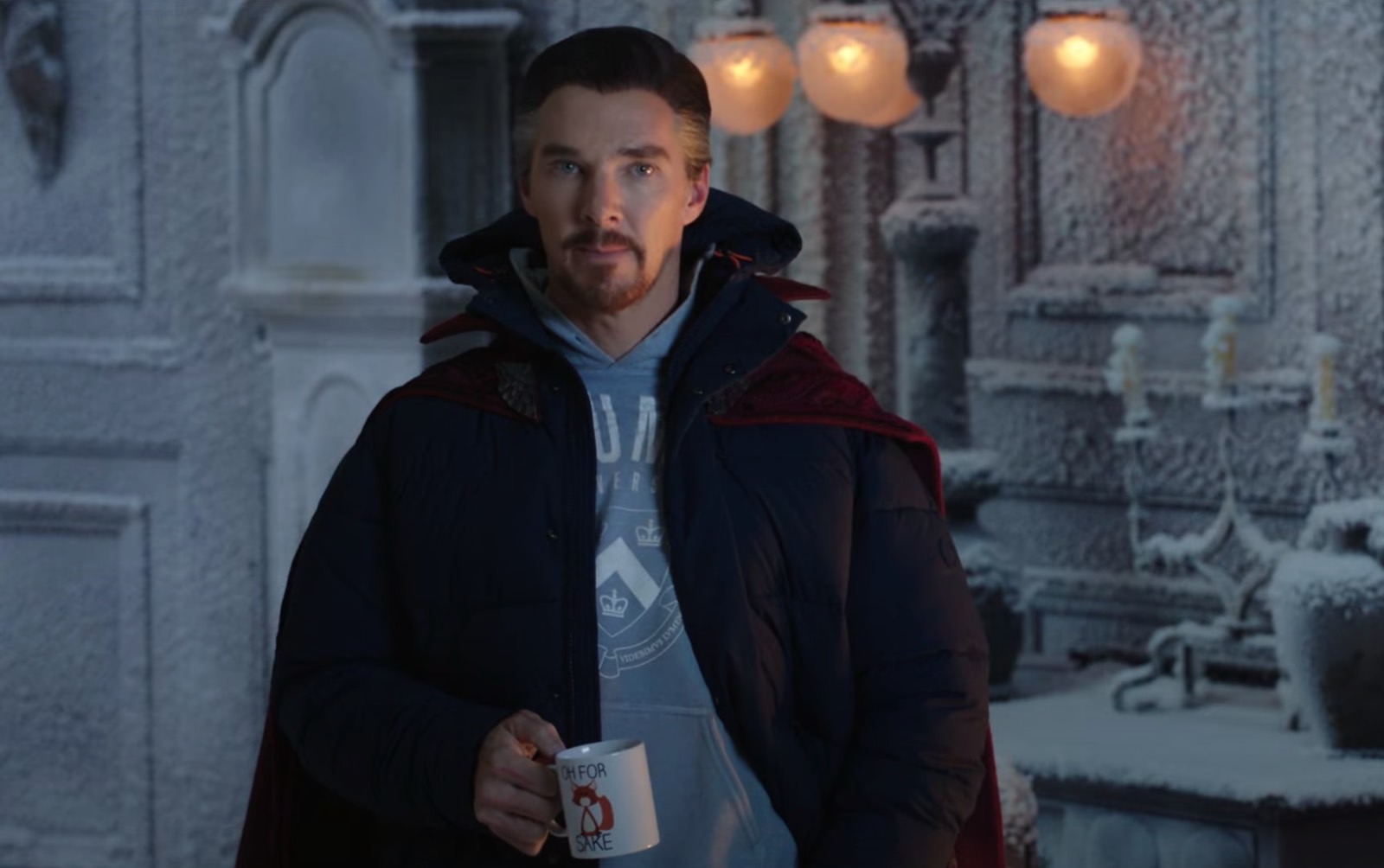 Doctor Strange holding a coffee cup