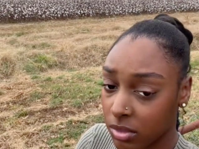 Black woman takes a photo of Airbnb near a cottonfield and shares it with TikTok.