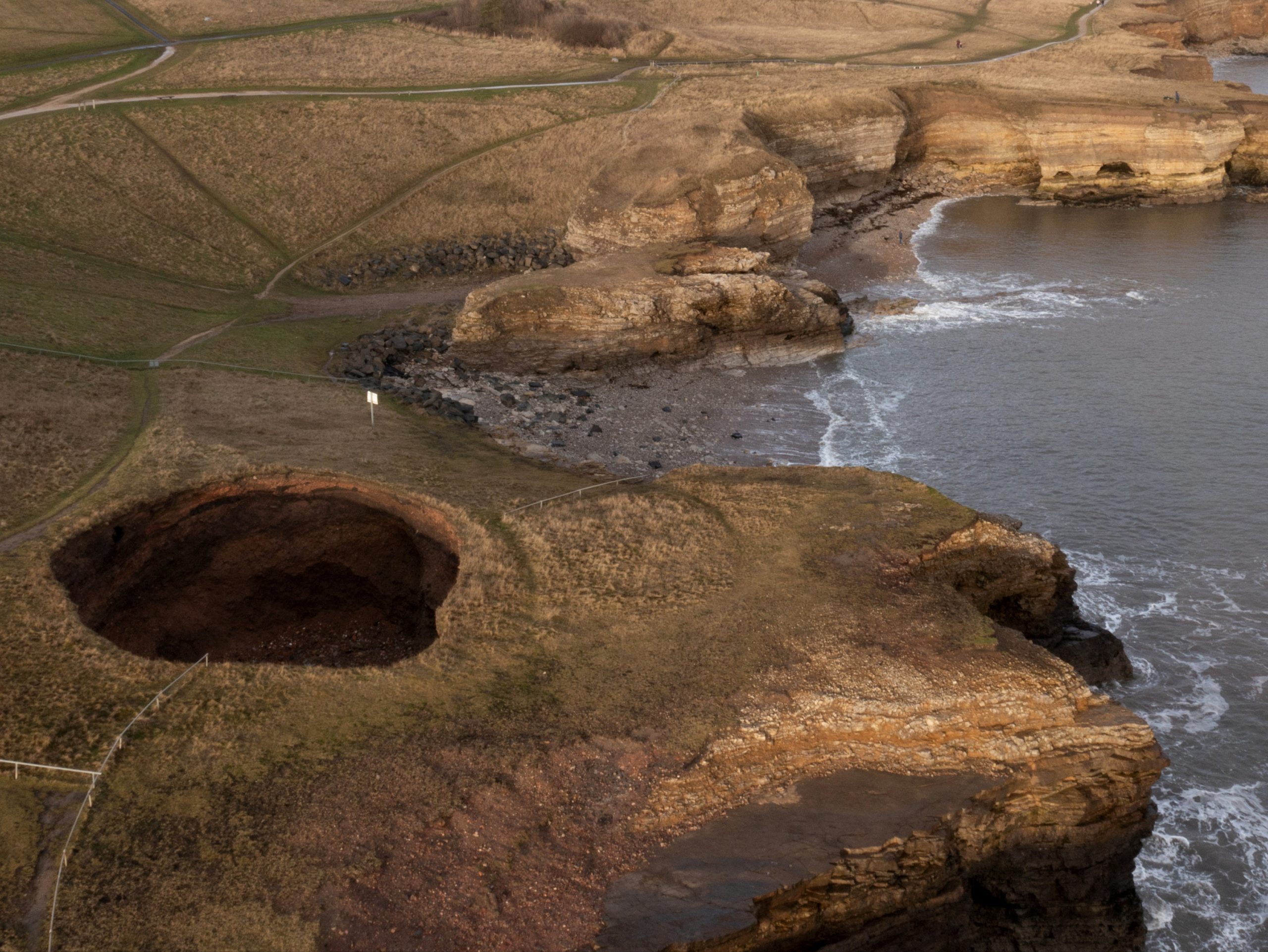 Massive 40ft sinkhole near Sunderland reveals secret hidden beach