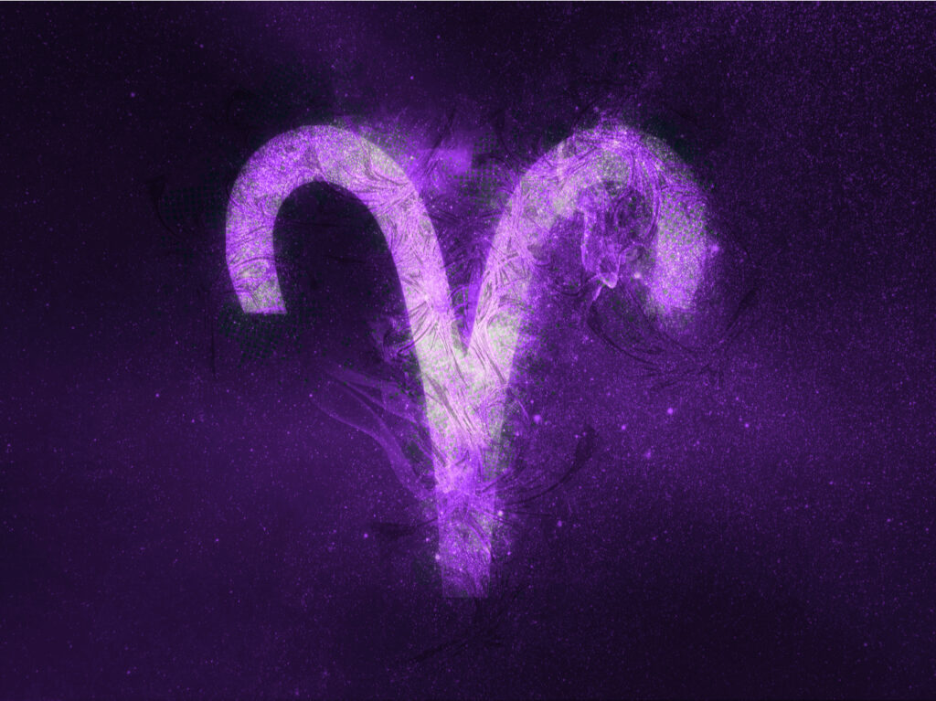 purple Aries Zodiac Sign on a dark background