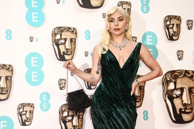 March 13, 2022 : Lady Gaga poses for photographers upon arrival at the 75th British Academy Film Awards, BAFTA's, in London.