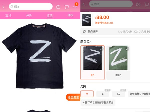 Chinese Online Sellers Hawk Shirts With Russian Pro-War 'Z' Logo