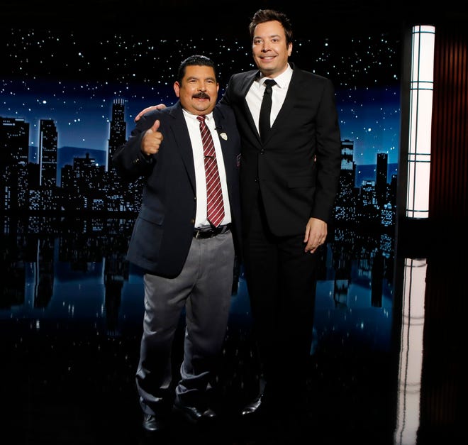 Jimmy Fallon took over Jimmy Kimmel's set for an April Fools' Day joke, while Jimmy Kimmel took over Fallon's set in New York City.