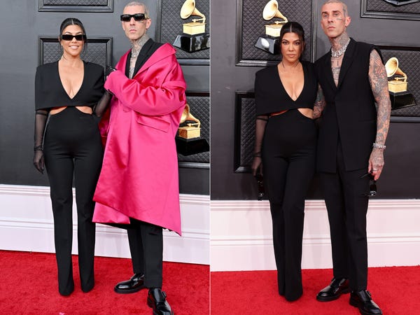 Kourtney Kardashian, Travis Barker Wear Grammy Looks to Marry