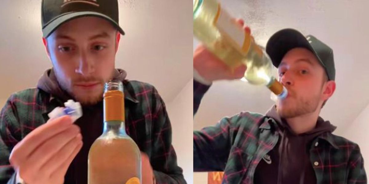 Man goes viral with his ‘genuis’ hack for drinking wine straight from the bottle