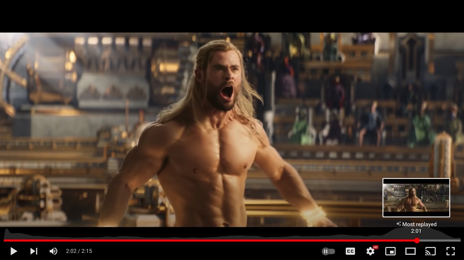 Naked Thor (Chris Hemsworth) in Love and Thunder trailer 2.