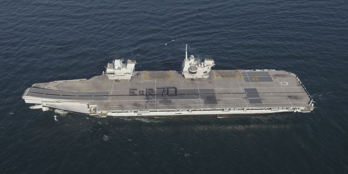 Royal Navy sailors spell out Jubilee message to Queen on carrier flight deck
