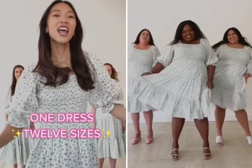 Twelve women from a XXS to a 5XL show how same dress looks on different bodies